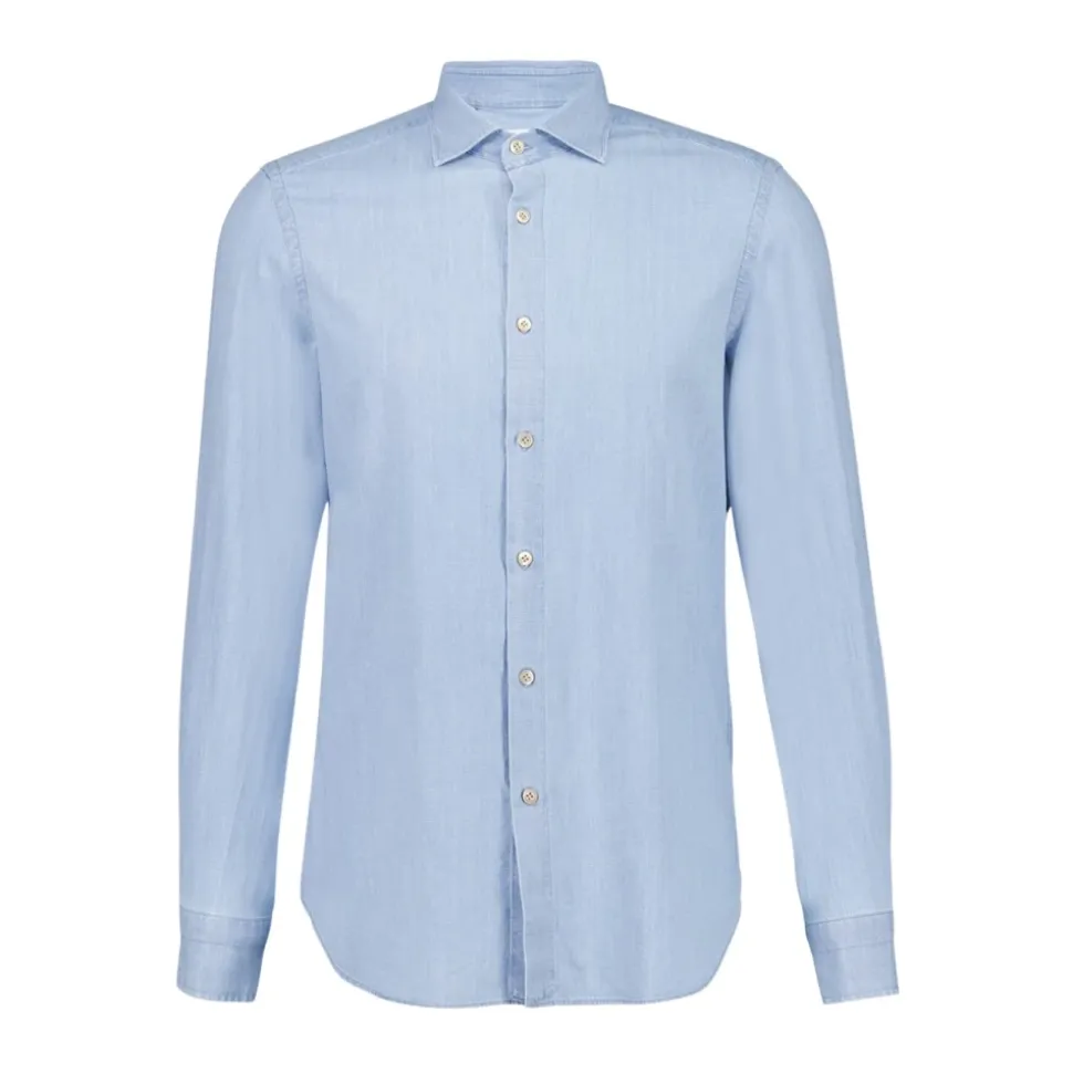Chemise en Coton Bleu Clair à Boutons