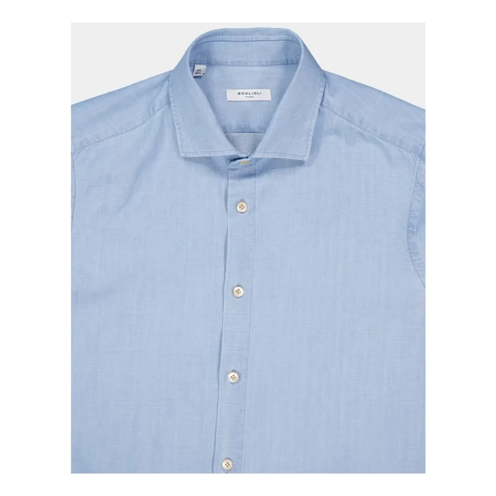 Chemise en Coton Bleu Clair à Boutons