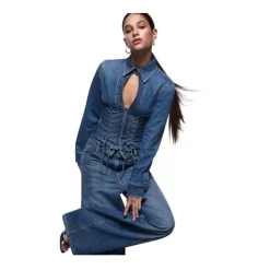 Chemise en denim slim avec découpe et détails lacés