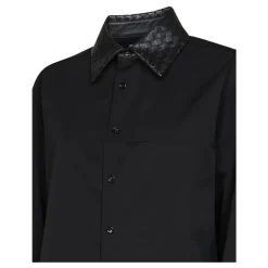 Chemise en Laine avec Col en Cuir Intrecciato