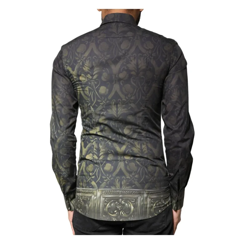 Chemise Habillée Ornée d`un Portrait Royal d`Animal de Compagnie Doré