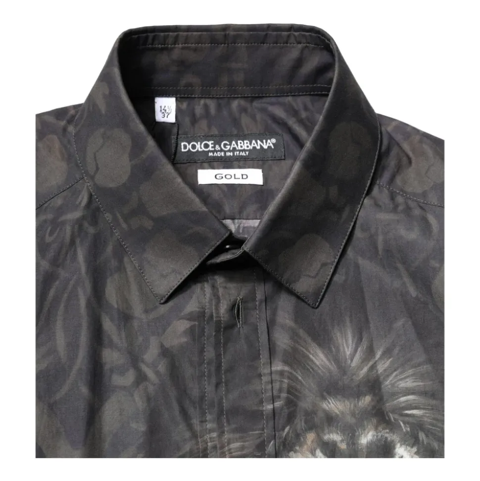 Chemise Habillée Ornée d`un Portrait Royal d`Animal de Compagnie Doré