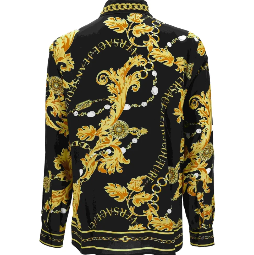 Chemise à Manches Longues Motif Baroque Noir