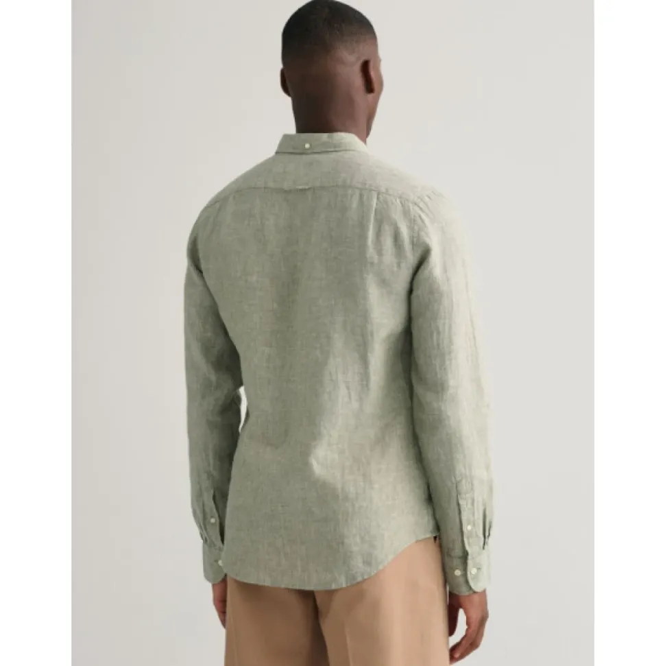 Chemise Slim en Lin avec Col Boutonné