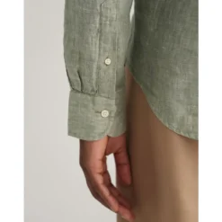 Chemise Slim en Lin avec Col Boutonné
