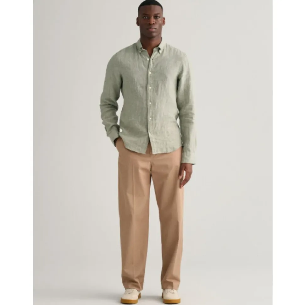 Chemise Slim en Lin avec Col Boutonné