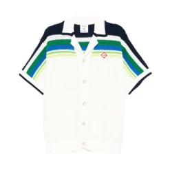Chemise Tricotée à Manches Courtes Rayée