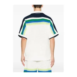 Chemise Tricotée à Manches Courtes Rayée