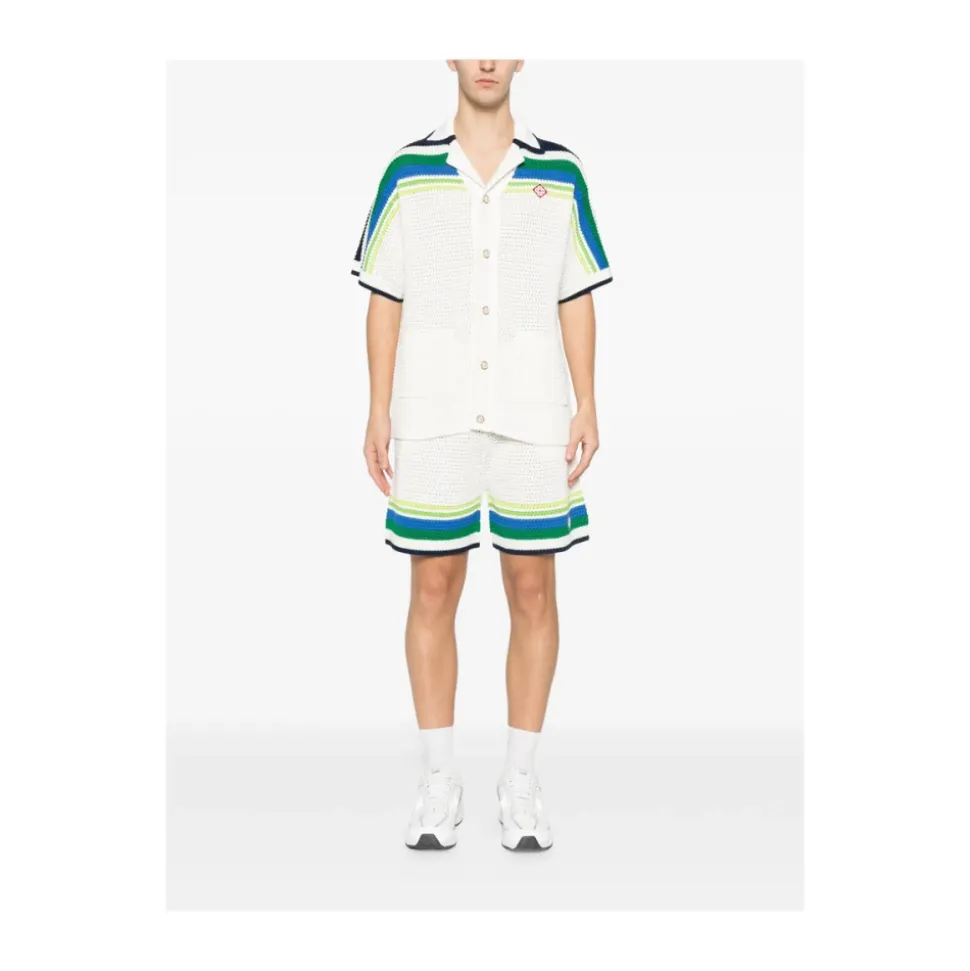 Chemise Tricotée à Manches Courtes Rayée
