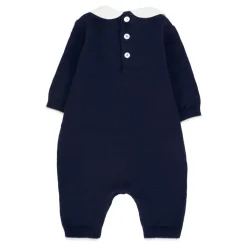 Combi-pilote en laine bleue avec col Peter Pan