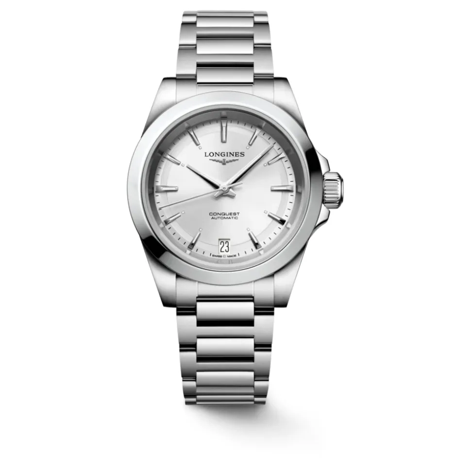 CONQUEST Cadran Argent Rayons de Soleil Montre en Acier