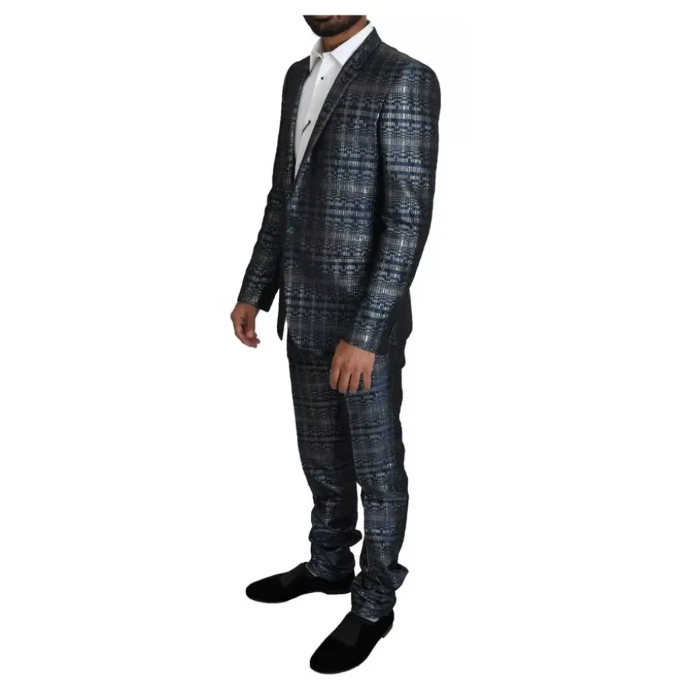 Costume Slim Fit Brillant Argenté Bleu