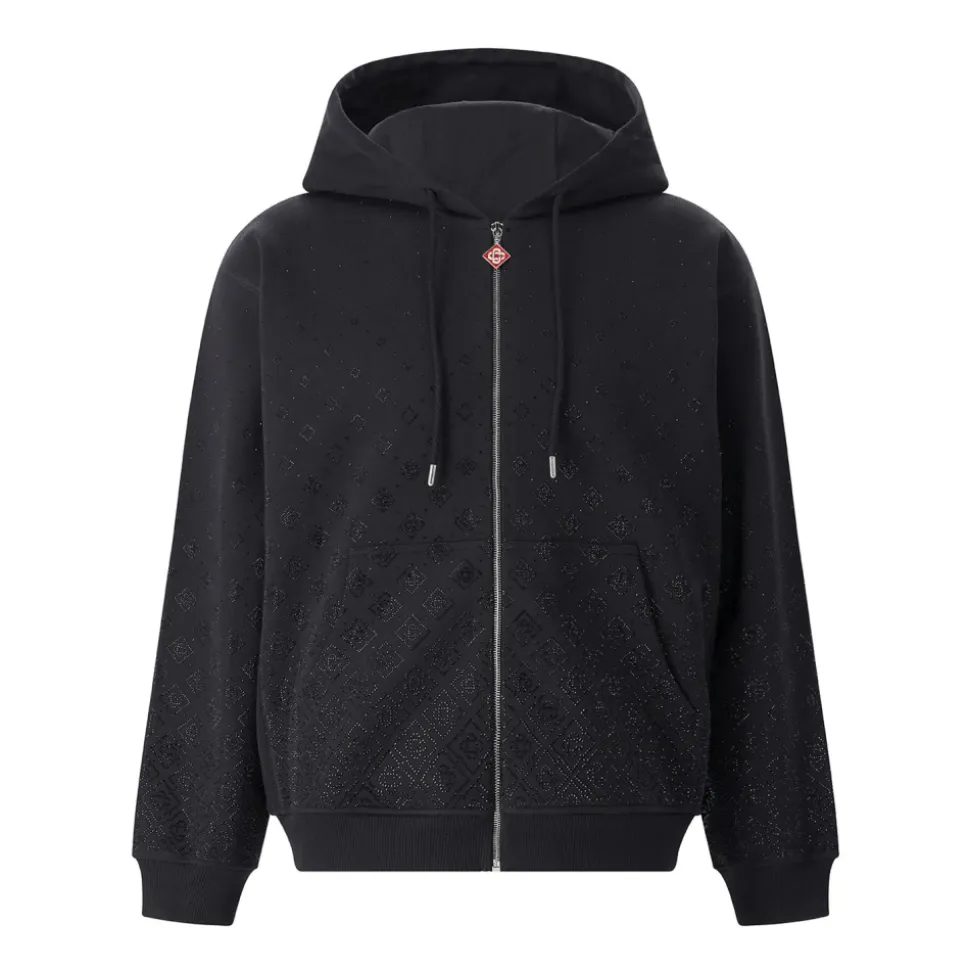 Crystal Monogram Zip-Up Hoodie