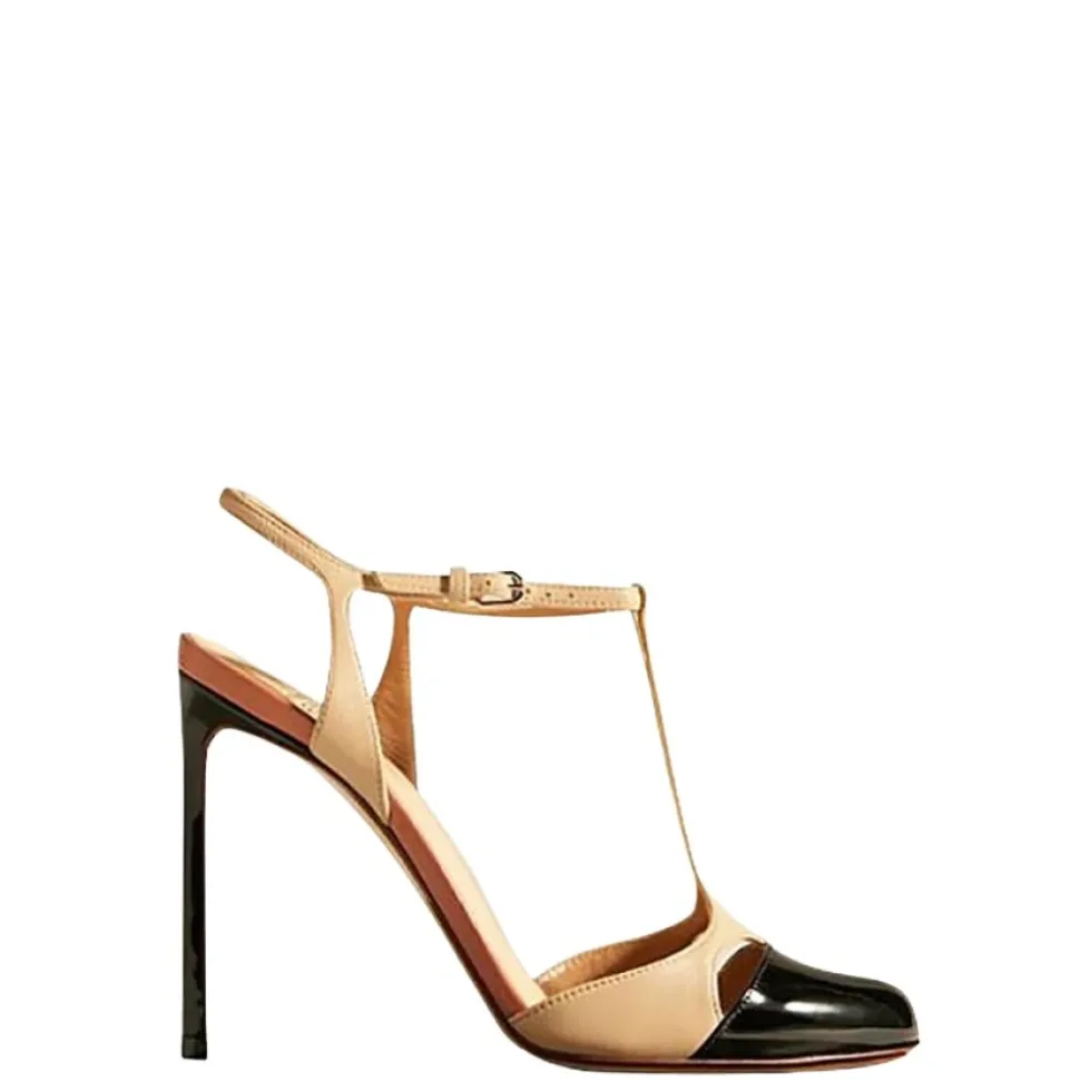 Escarpin bicolore à barre en T