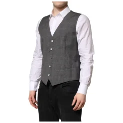 Gilet Formel en Laine Grise à Carreaux