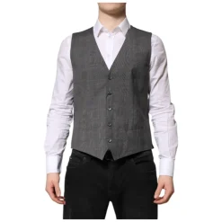 Gilet Formel en Laine Grise à Carreaux