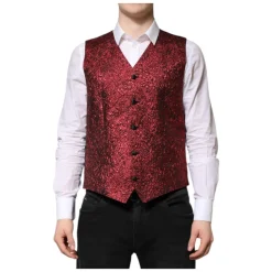 Gilet Formel Homme Rouge en Brocart Floral