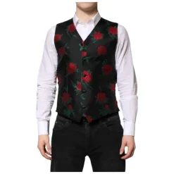 Gilet Formel Homme Rouge en Brocart Floral