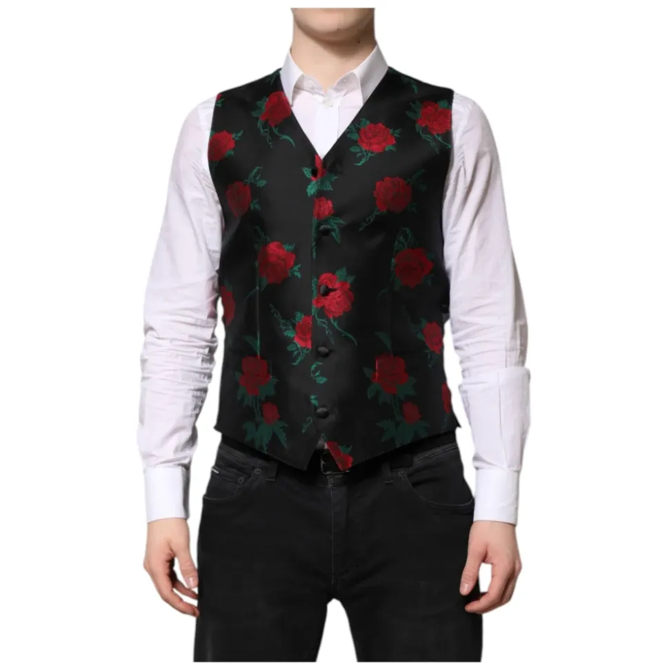 Gilet Formel Homme Rouge en Brocart Floral