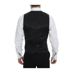 Gilet Robe en Laine et Soie Rayée Noire