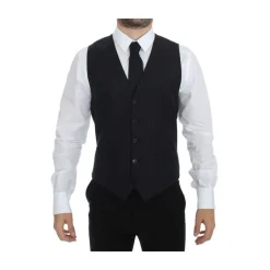 Gilet Robe en Laine et Soie Rayée Noire