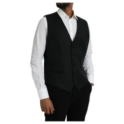 Gilet Robe en Laine Noir Simple Boutonnage
