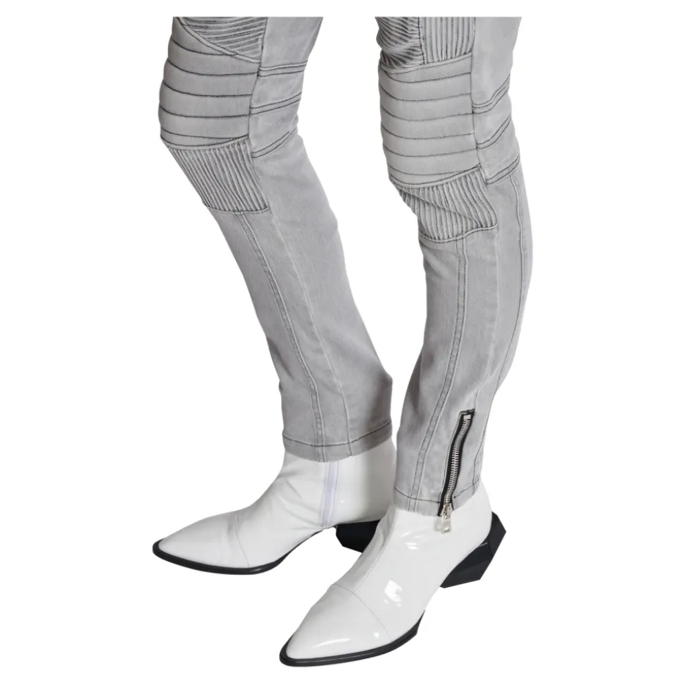 Jean Biker en Denim Matelassé Gris