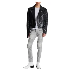 Jean Biker en Denim Matelassé Gris