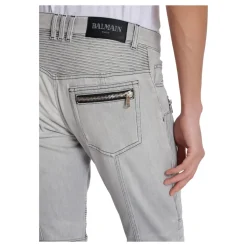 Jean Biker en Denim Matelassé Gris