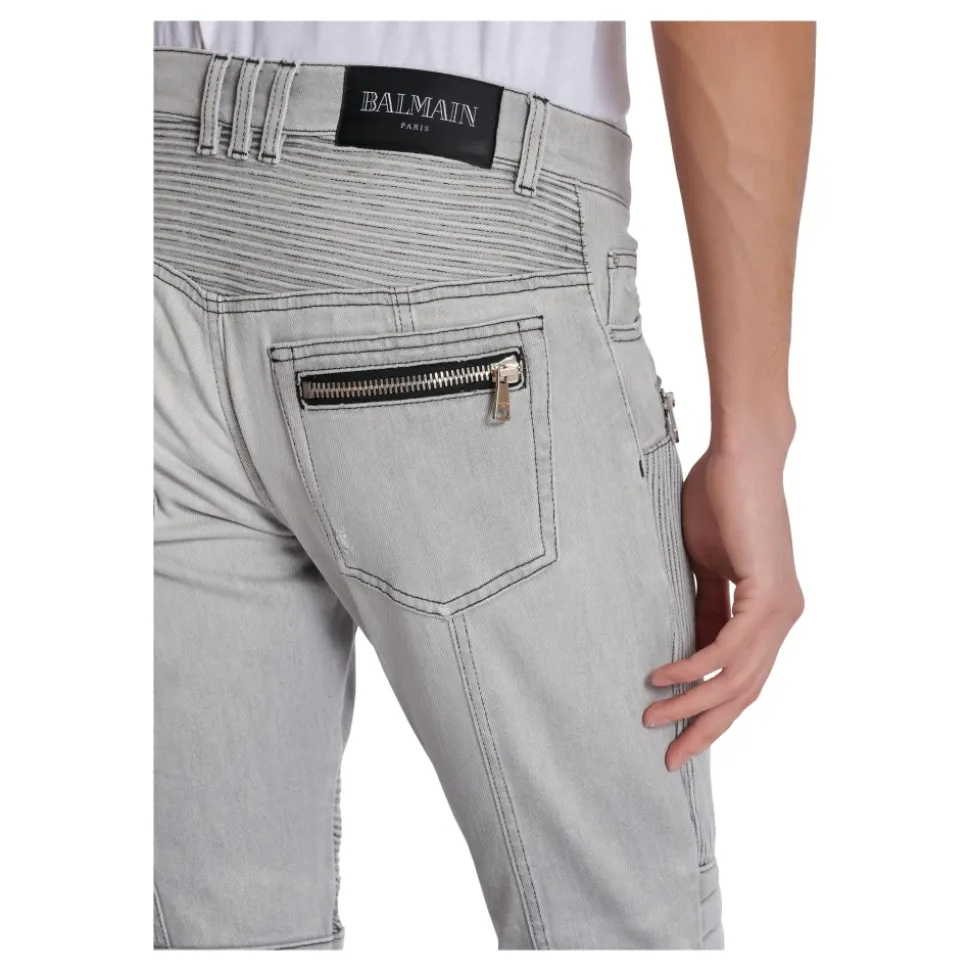 Jean Biker en Denim Matelassé Gris