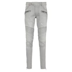 Jean Biker en Denim Matelassé Gris