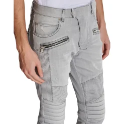 Jean Biker en Denim Matelassé Gris