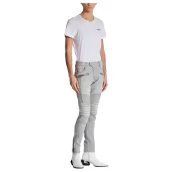 Jean Biker en Denim Matelassé Gris