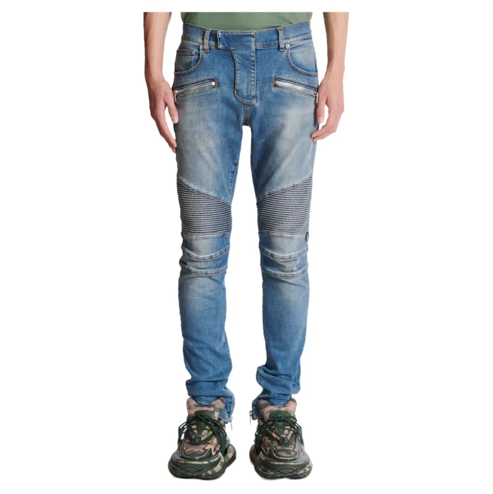 Jean biker slim en denim Blue wash