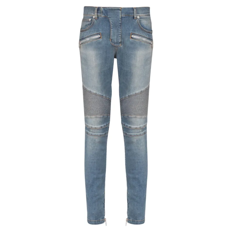 Jean biker slim en denim Blue wash
