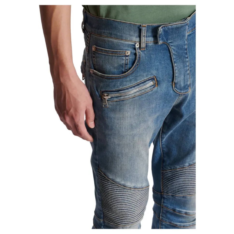 Jean biker slim en denim Blue wash