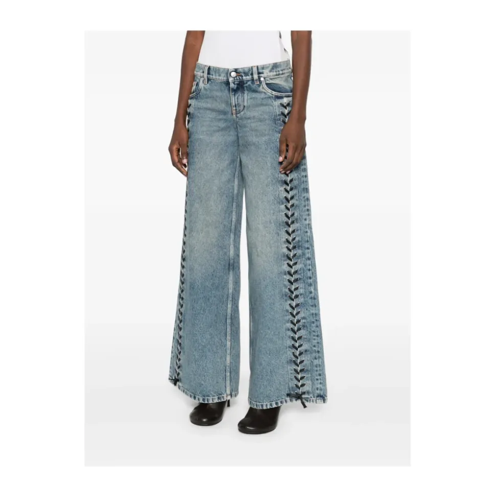 Jean Large à Lacets en Denim