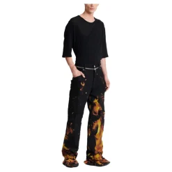 Jeans Imprimé Flammes avec Inserts