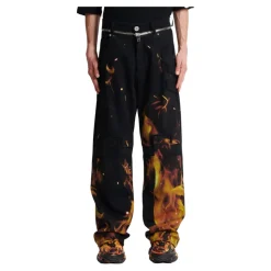Jeans Imprimé Flammes avec Inserts