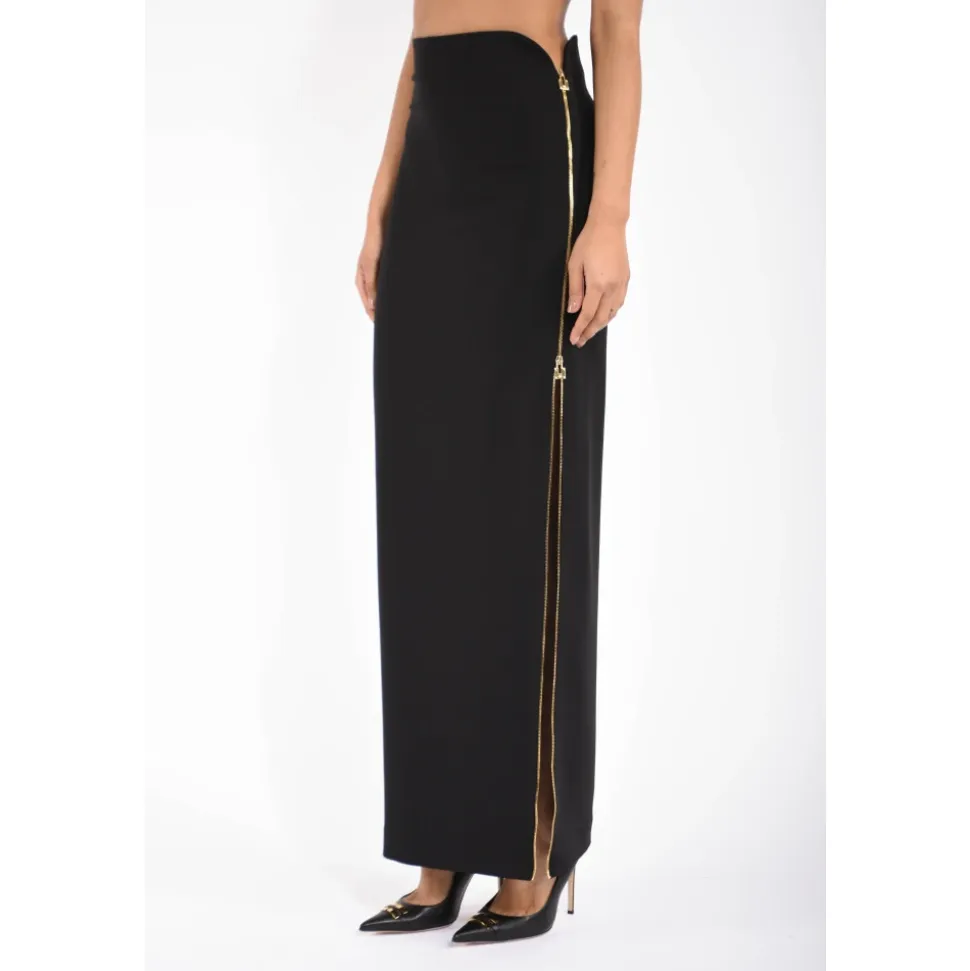 Jupe Maxi en Crêpe avec Zip Bijou