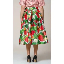 Jupe Midi Ample à Imprimé Fraises