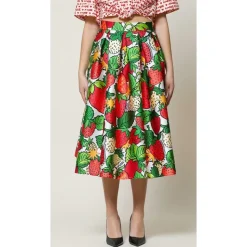 Jupe Midi Ample à Imprimé Fraises