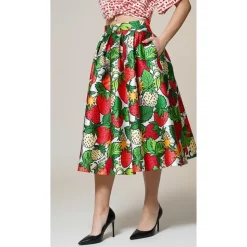Jupe Midi Ample à Imprimé Fraises