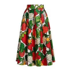 Jupe Midi Ample à Imprimé Fraises