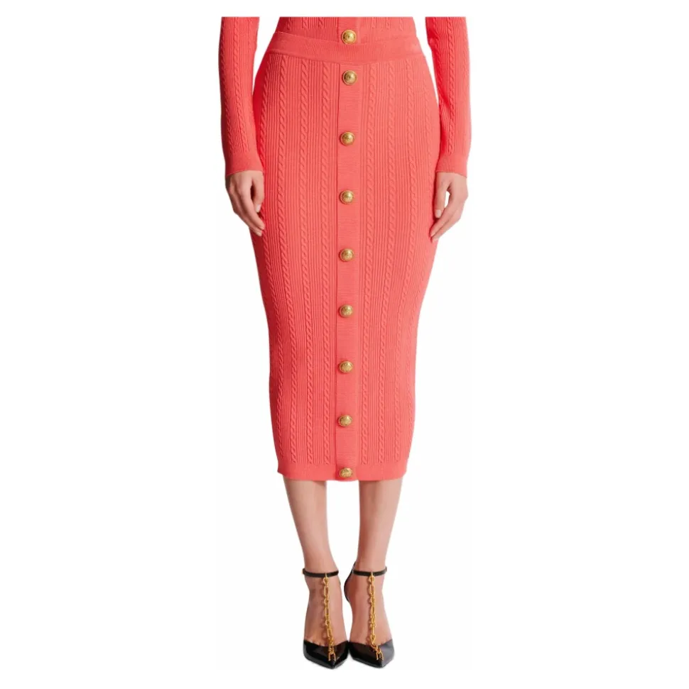 Jupe midi en maille torsadée