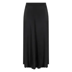 Jupe Midi en Satin Noir avec Coquilles Brodées