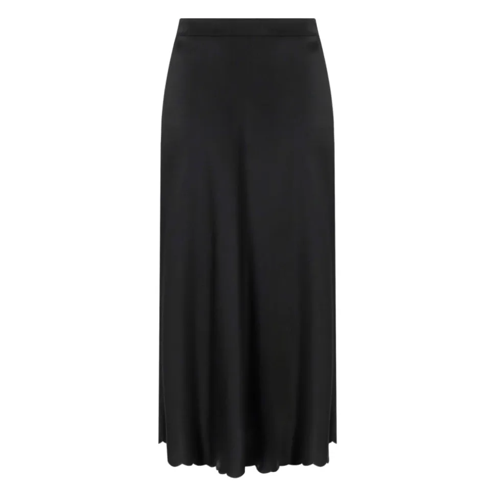 Jupe Midi en Satin Noir avec Coquilles Brodées