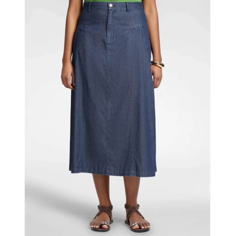 Jupe midi évasée en chambray