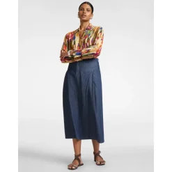 Jupe midi évasée en chambray