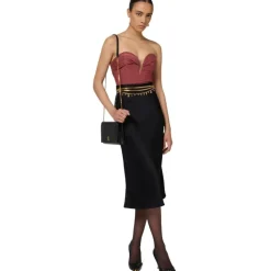 Jupe Midi Évasée en Satin Noir